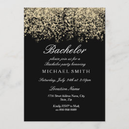 Gouden Glitter Confetti Zwarte Bachelorfeest Kaart
