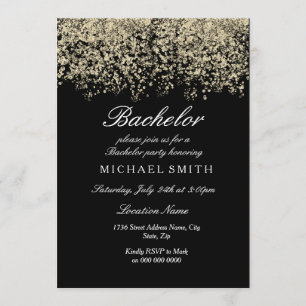Gouden Glitter Confetti Zwarte Bachelorfeest Kaart