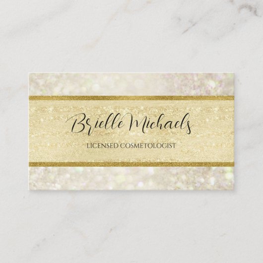Gouden Glitter Cosmetoloog Elegante Shimmer Make-u Visitekaartje (Voorkant)