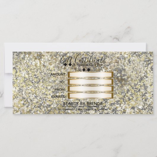 Gouden Glitter Crackle Modern Chique Cadeaubon (Achterkant)