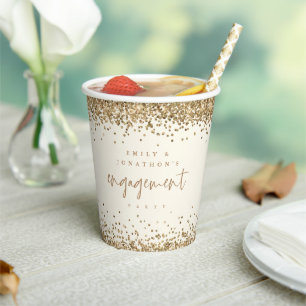 Gouden Glitter Cream Namen Engagement Party Papieren Bekers