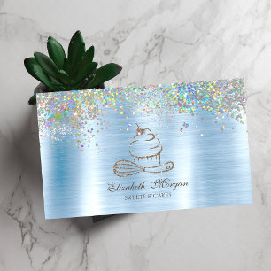Gouden glitter cupcake-confetti, metaalblauw visitekaartje