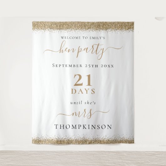 Gouden Glitter Dagen tot Huwelijk Welkom Hen Feest Wandkleed (Voorkant)