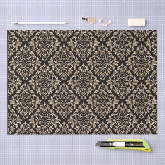 Gouden Glitter Damask Patroon Tissuepapier (Craft)