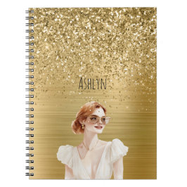 Gouden Glitter Dame Rood Haar Notitieboek