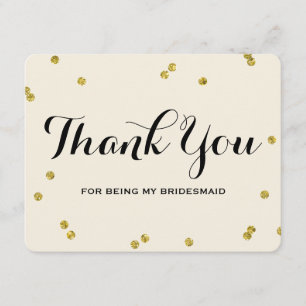 Gouden Glitter   Dankkaart voor Bruidsmeisje Bedankkaart