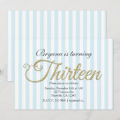 Gouden Glitter DERTIEN 13 Blauwe Uitnodigingen voo (Voorkant / Achterkant)