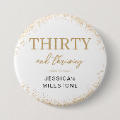 Gouden Glitter Dertig & Florerend 30e Verjaardag Ronde Button 7,6 Cm (Voorkant)