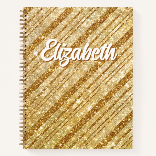 Gouden Glitter Diagonale Strepen Notitieboek (Voorkant)