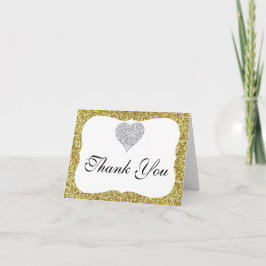 Gouden Glitter Diamant Hart Bedankkaart