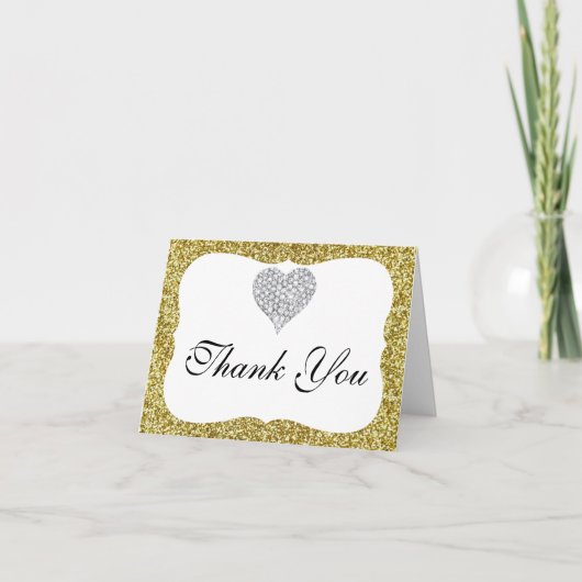 Gouden Glitter Diamant Hart Bedankkaart (Voorkant)