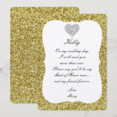Gouden Glitter Diamant Hart Bruidsmeisje Kaart (Voorkant / Achterkant)