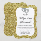 Gouden Glitter Diamant Harten Bruidsmeisje Kaart (Voorkant / Achterkant)
