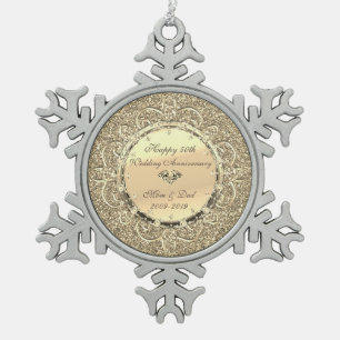 Gouden Glitter Diamanten 50ste Huwelijksverjaardag Tin Sneeuwvlok Ornament