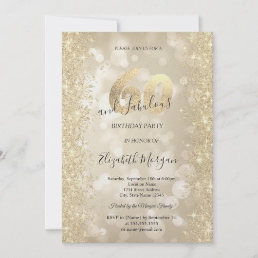 Gouden Glitter Diamanten Bokeh 60e Verjaardag Kaart (Voorkant)