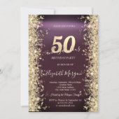 Gouden Glitter Diamanten Burgundy 50ste Verjaardag Kaart (Voorkant)