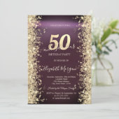 Gouden Glitter Diamanten Burgundy 50ste Verjaardag Kaart (Staand voorkant)