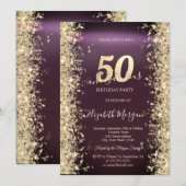 Gouden Glitter Diamanten Burgundy 50ste Verjaardag Kaart (Voorkant / Achterkant)