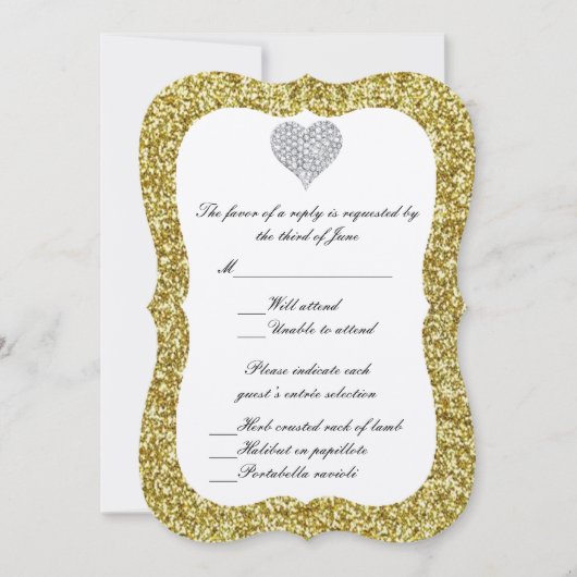 Gouden Glitter Diamanten Hart Reactiekaart Kaart (Voorkant)
