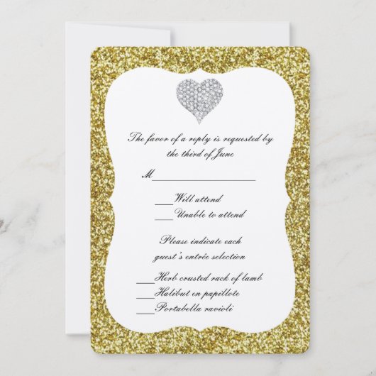 Gouden Glitter Diamanten Hart Reactiekaart Kaart (Voorkant)