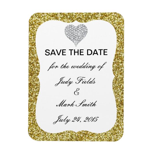 Gouden Glitter Diamanten Hart Save The Date Magnee Magneet (Verticaal)