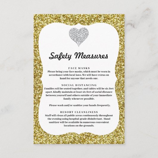 Gouden Glitter Diamanten Hart Veiligheidsmaatregel Informatiekaartje (Voorkant)