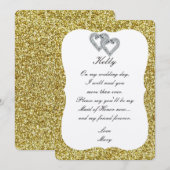 Gouden Glitter Diamanten Harten Bruidsmeisje Kaart (Voorkant / Achterkant)