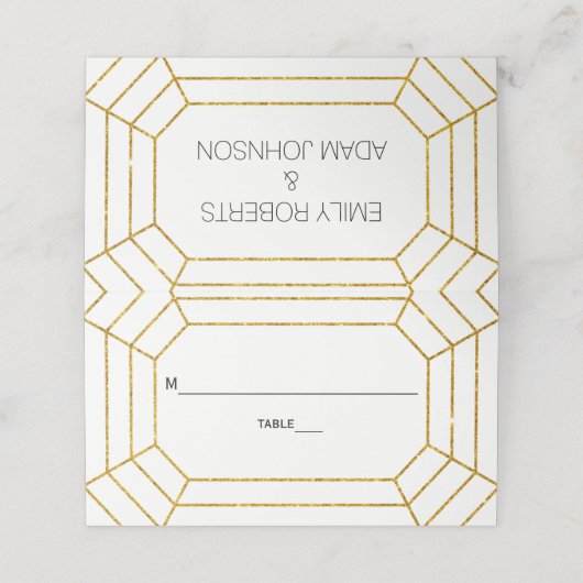 Gouden glitter diamanten juweel bruiloft gevouwen  plaatskaartje (Buitenkant ongevouwen)