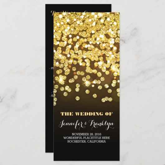 Gouden Glitter Diamanten Trouwprogramma's Programmakaart (Voorkant / Achterkant)