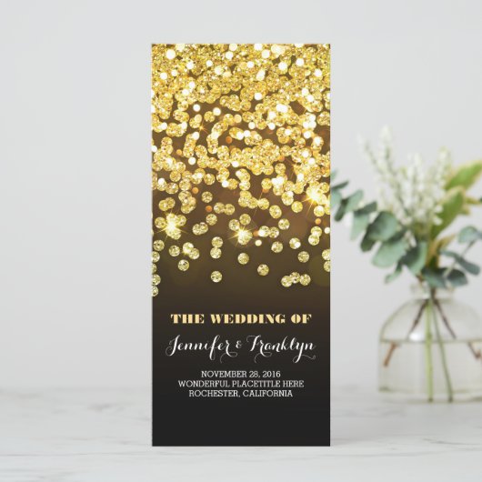 Gouden Glitter Diamanten Trouwprogramma's Programmakaart (Staand voorkant)