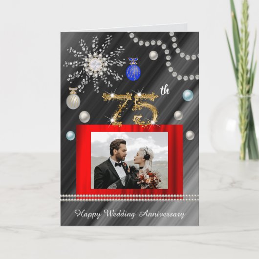 Gouden Glitter Diamond Gem 75e bruiloft Jubileum Kaart (Voorkant)