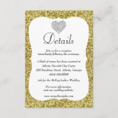 Gouden Glitter Diamond Hart Bruiloft Details Informatiekaartje (Voorkant)