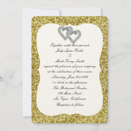 Gouden Glitter Diamond Harten Bruiloft Uitnodiging