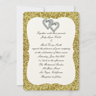 Gouden Glitter Diamond Harten Bruiloft Uitnodiging