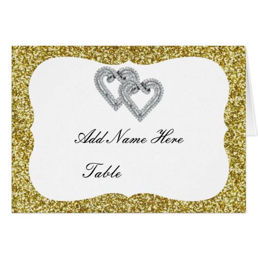 Gouden Glitter Diamond Hearts Tafel Plaats Kaart (Voorkant Horizontaal)