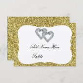 Gouden Glitter Diamond Hearts Tafel Plaats Kaart (Voorkant / Achterkant)