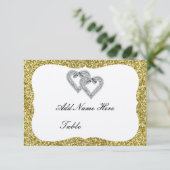 Gouden Glitter Diamond Hearts Tafel Plaats Kaart (Staand voorkant)