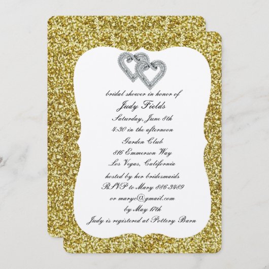 Gouden Glitter Diamond Hearts Vrijgezellenfeest ui Kaart (Voorkant / Achterkant)