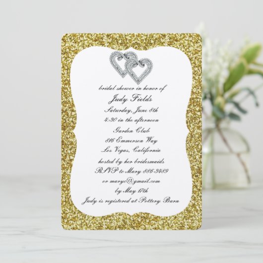 Gouden Glitter Diamond Hearts Vrijgezellenfeest ui Kaart (Staand voorkant)