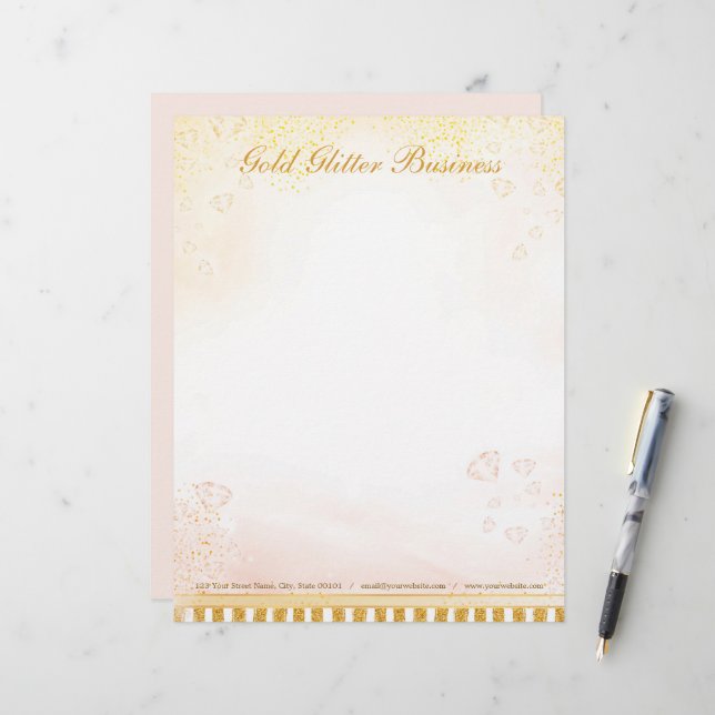 Gouden Glitter Diamonds Letterhead Briefhoofd (Voorkant / Achterkant in situ)