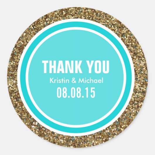 Gouden Glitter & Diepe Turquoise Dank u Label (Voorkant)