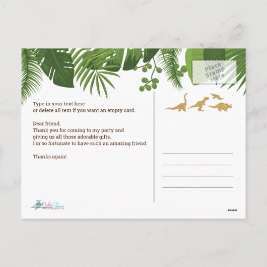 Gouden Glitter Dinosaur Tropische Dankkaart Feestdagenkaart (Achterkant)