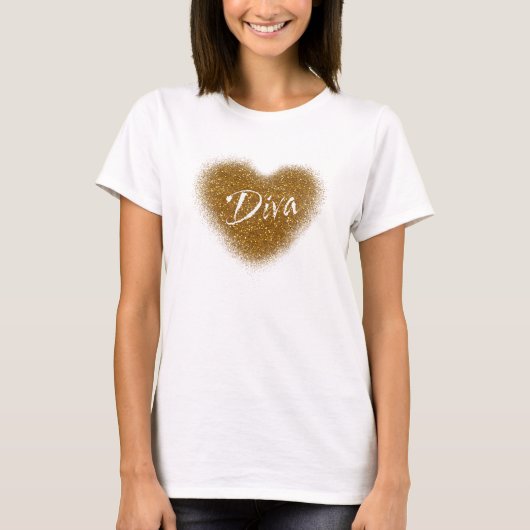 Gouden Glitter DIVA Hart Glamour Tanktop Shirt (Voorkant)