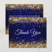 Gouden Glitter Donkerblauwe Ombre Dank Je (Voorkant / Achterkant)