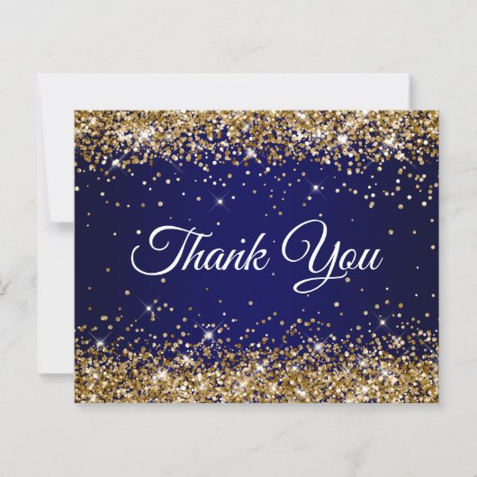 Gouden Glitter Donkerblauwe Ombre Dank Je (Voorkant)