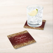 Gouden Glitter Donkerrood 40ste verjaardag Kartonnen Onderzetters (Insitu)