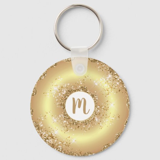 Gouden glitter donut monogram script girly luxe sleutelhanger (Voorkant)