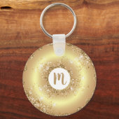 Gouden glitter donut monogram script girly luxe sleutelhanger (Voorkant)