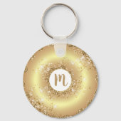 Gouden glitter donut monogram script girly luxe sleutelhanger (Achterkant)