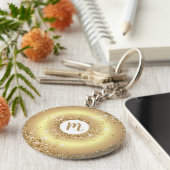 Gouden glitter donut monogram script girly luxe sleutelhanger (Zijkant)